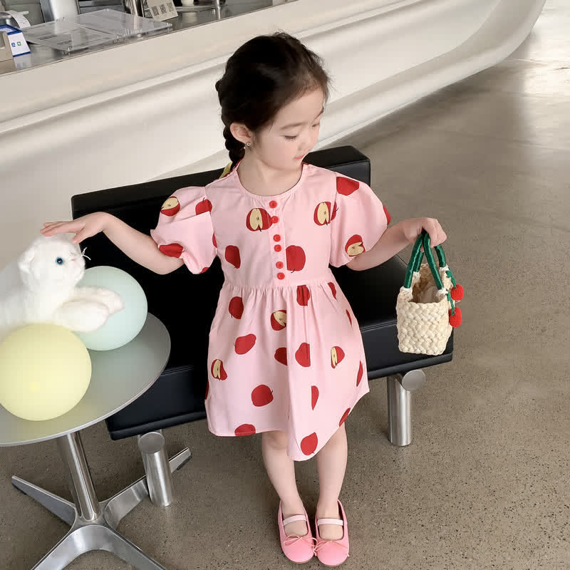 Toddler Girl Apple Puff Sleeve Dress