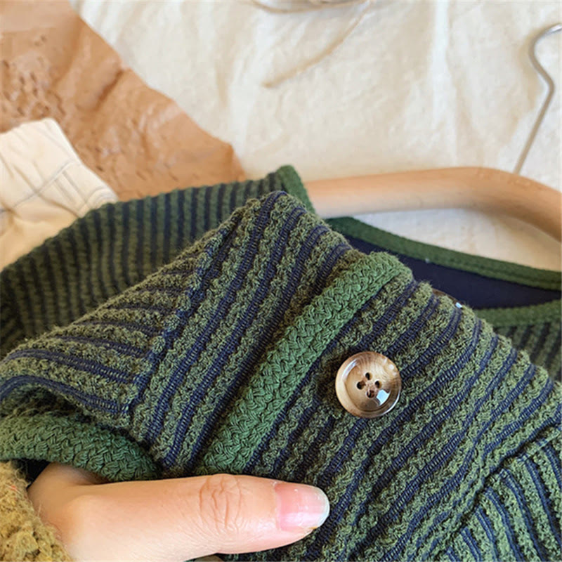 Toddler Pocket Striped Round Neck Cardigan