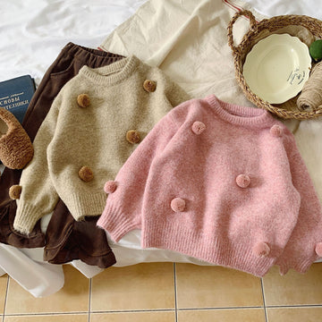 Toddler Girl 3D Hairball Loose Knitted Sweater