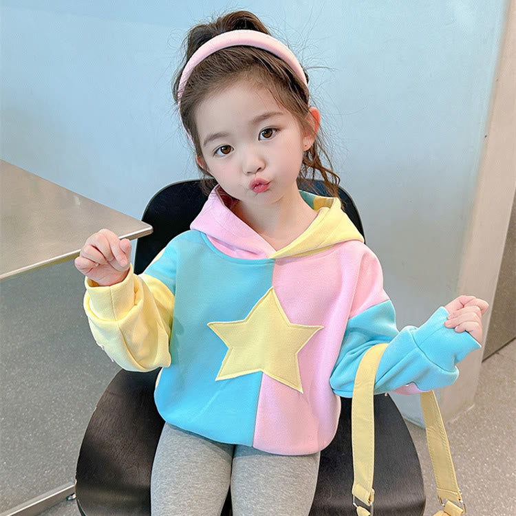 Toddler Girl Macaron Color Star Sweet Hoodie