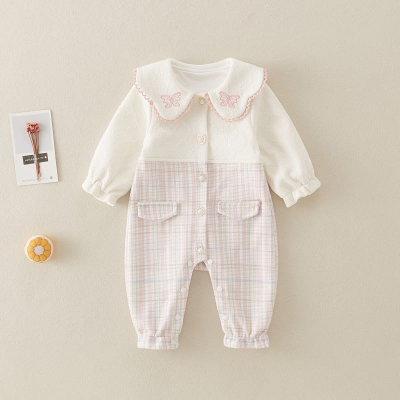 Baby Butterfly Collar Plaid Romper