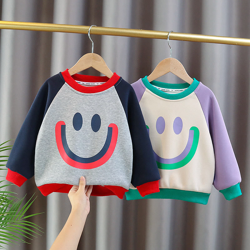 Toddler Contrast Sleeves Smile Color Block Fleece Sweatshirt