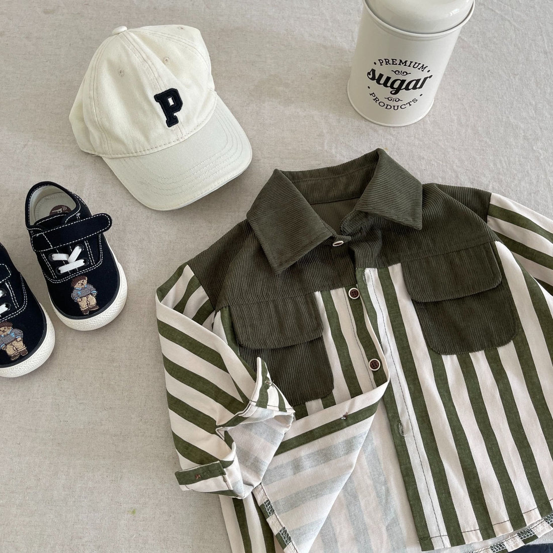 Toddler Boy Collar Pocket Striped Button Shirt