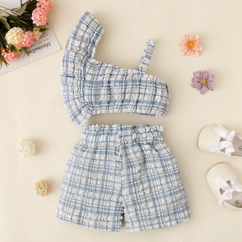 Toddler Girl Plaid Camisole and Bowknot Shorts Set