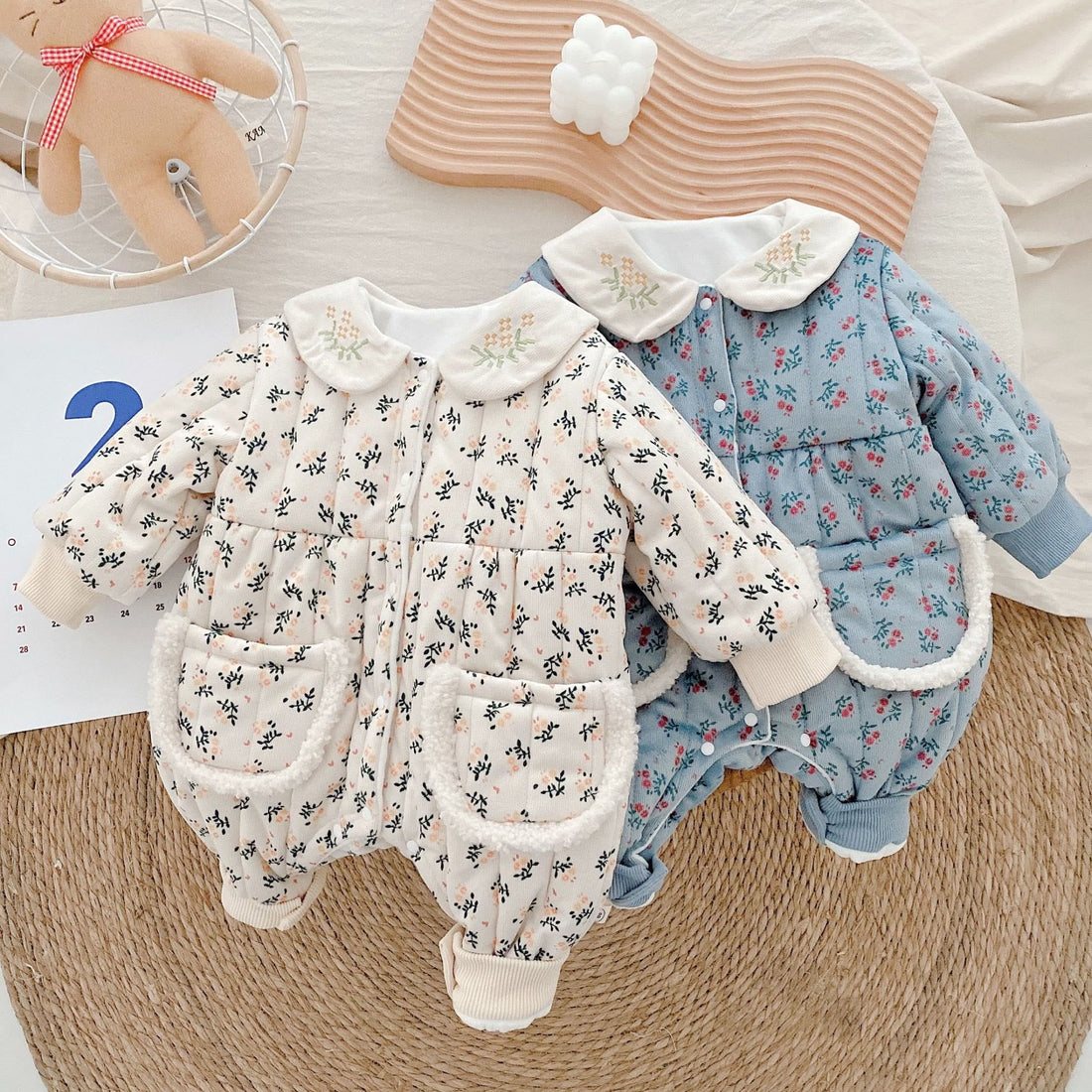 Baby Pocket Quilted Polo Flower Romper