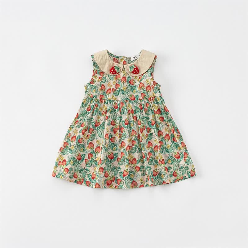 Toddler Girl Strawberry Lapel Collar Sleeveless Dress