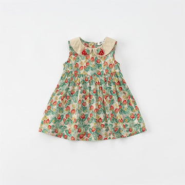 Toddler Girl Strawberry Lapel Collar Sleeveless Dress