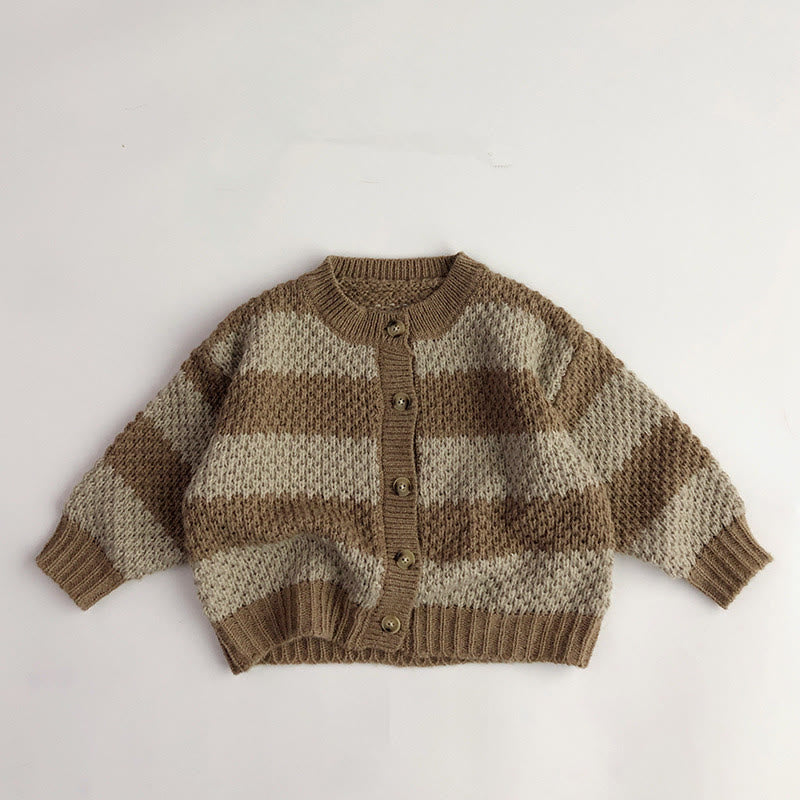Toddler Wide Striped Knitted Design Retro Style Cardigan
