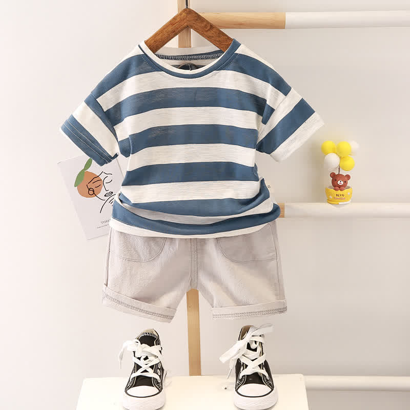 Toddler Boy Striped Tee and Shorts Set