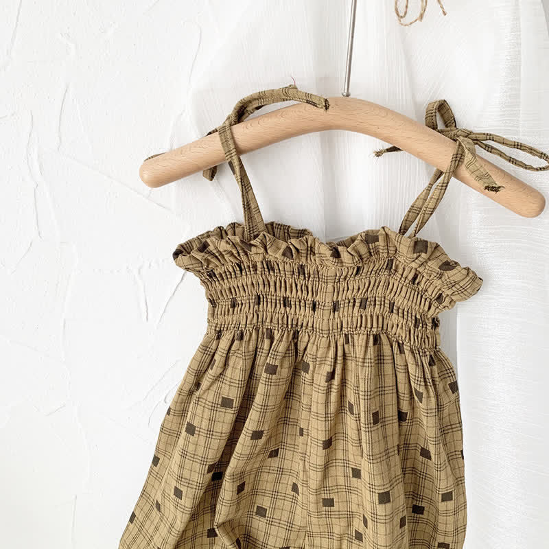 Toddler Girl Smocked Plaid Suspender Pant