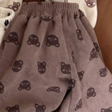 Toddler Bear Dot Plaid Warm Casual Pants