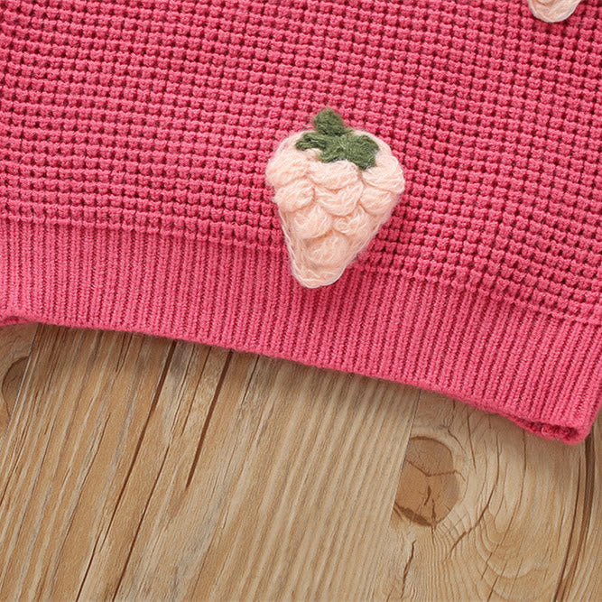 Toddler Girl 3D Strawberry Knitted 2 Pieces Set