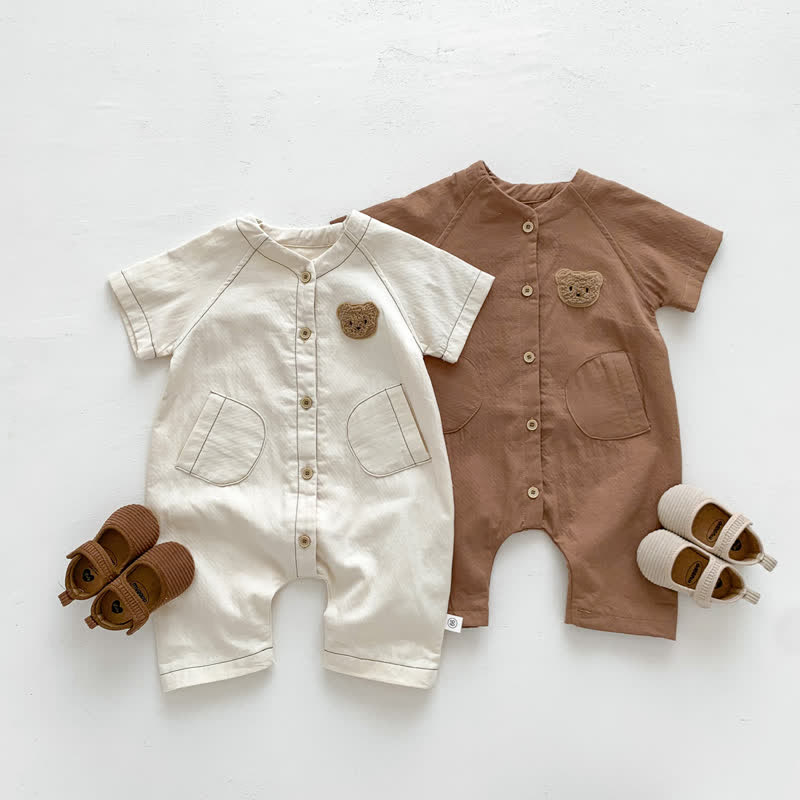 Baby Unisex Embroidered Bear Casual Romper