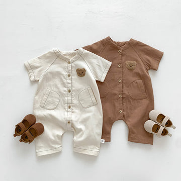 Baby Unisex Embroidered Bear Casual Romper