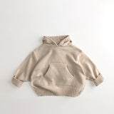 Toddler Solid Color Hooded Knitted PocketSweater