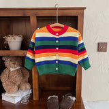 Toddler Rainbow Colorful Striped Button Cardigan