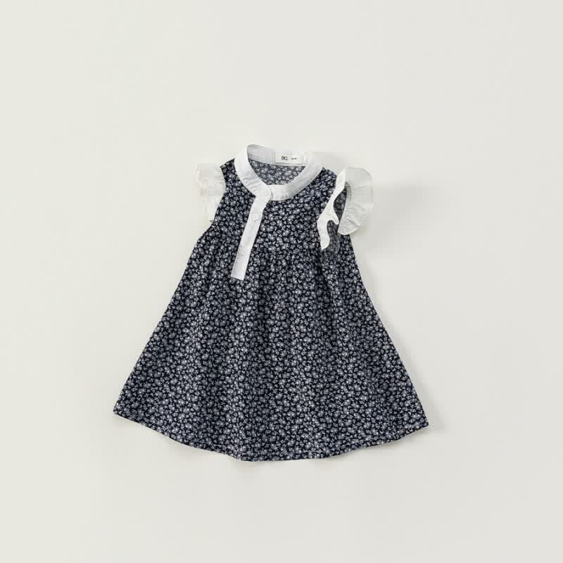 Toddler Girl Floral Ruffled Color Block Dress