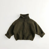 Toddler Button Solid Color High Collar Knitted Sweater