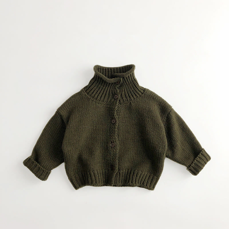 Toddler Button Solid Color High Collar Knitted Sweater