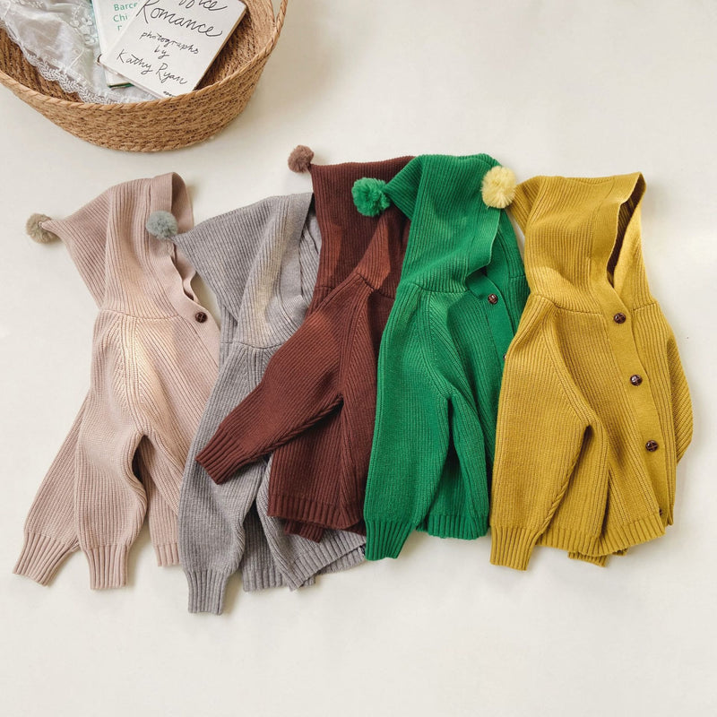 Toddler Solid Color Casual Hooded Knitted Coat