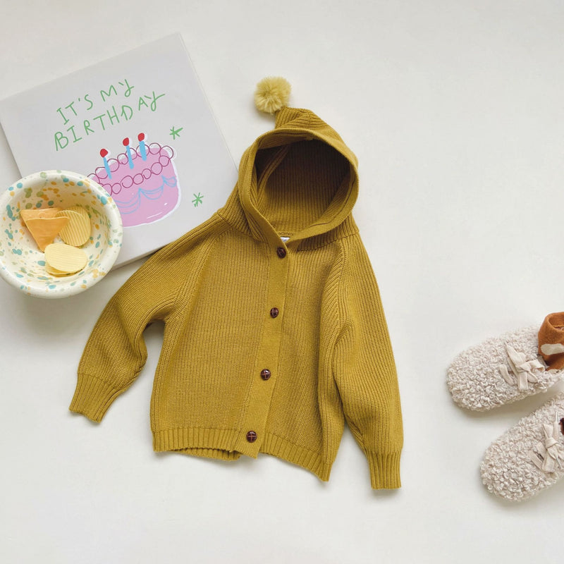 Toddler Solid Color Casual Hooded Knitted Coat