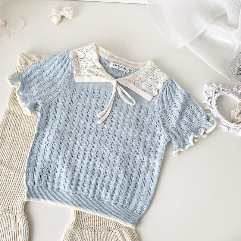 Baby Toddler Hollow Out Lapel Knitted Tee