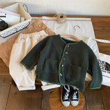 Toddler Pocket Striped Round Neck Cardigan
