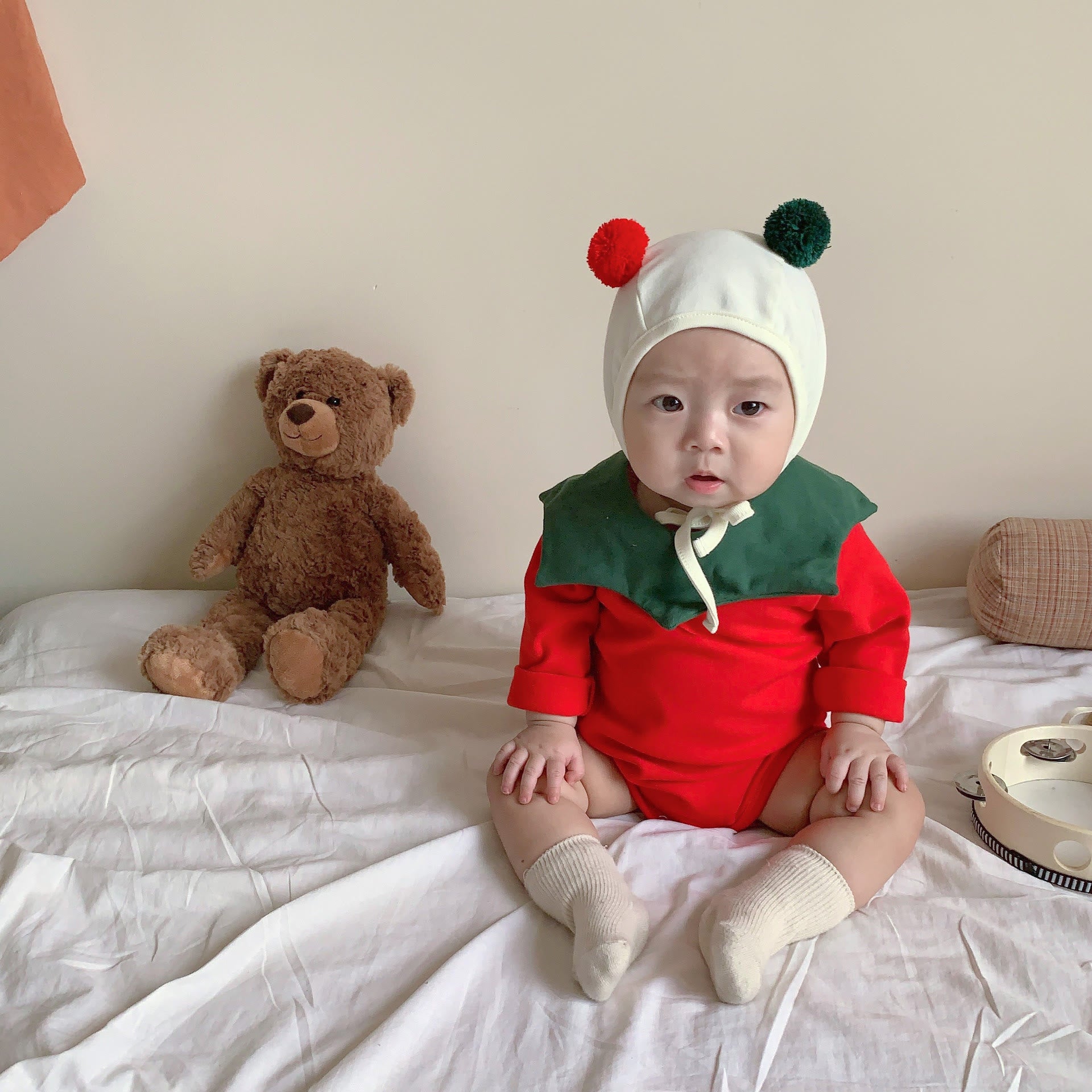 Baby Christmas Trees Bodysuit with Bonnet