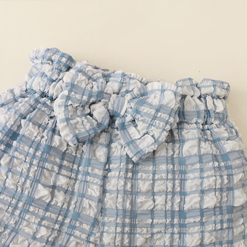 Toddler Girl Plaid Camisole and Bowknot Shorts Set