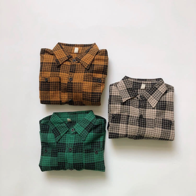 Toddler Boy Pocket Plaid Lapels Shirt
