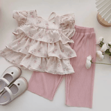 Toddler Girl Floral Ruffled Blouse and Pants Set
