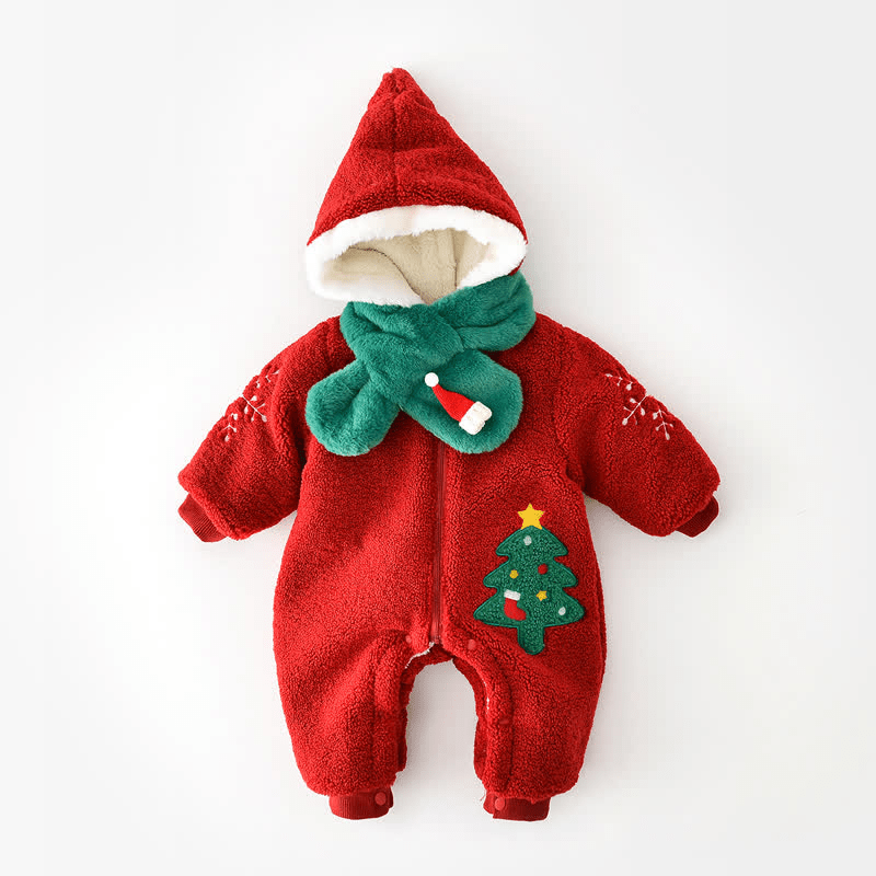 Baby Christmas Tree Warm Romper with Scarf