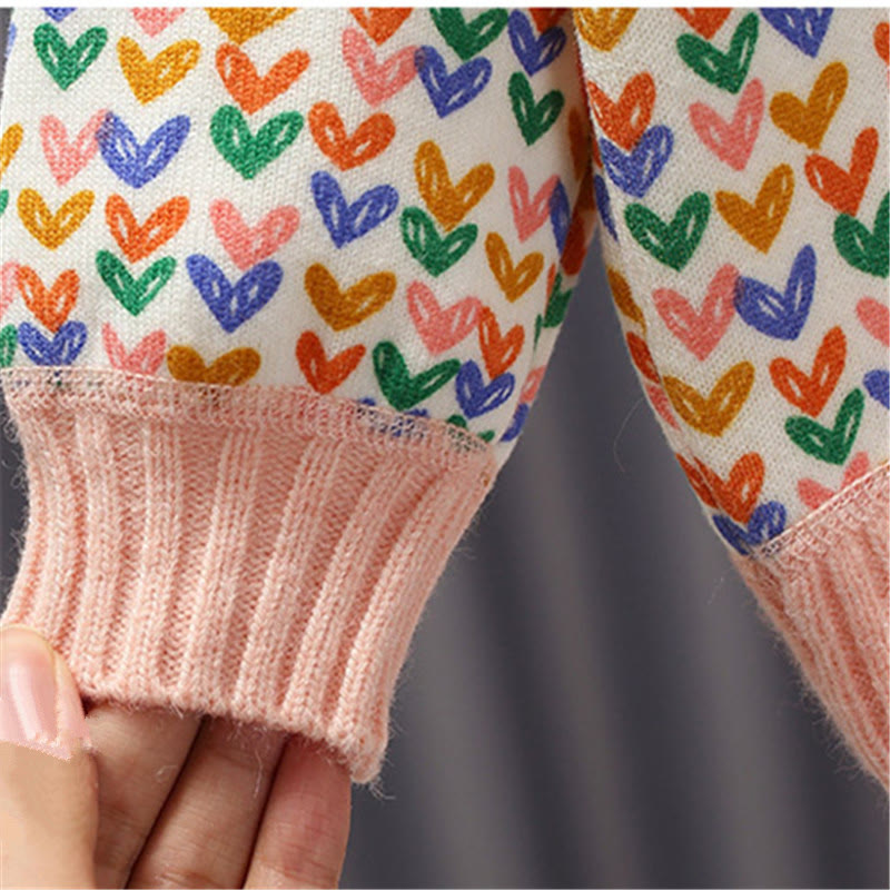 Toddler Girl Multicolor Heart Knitted Sweater