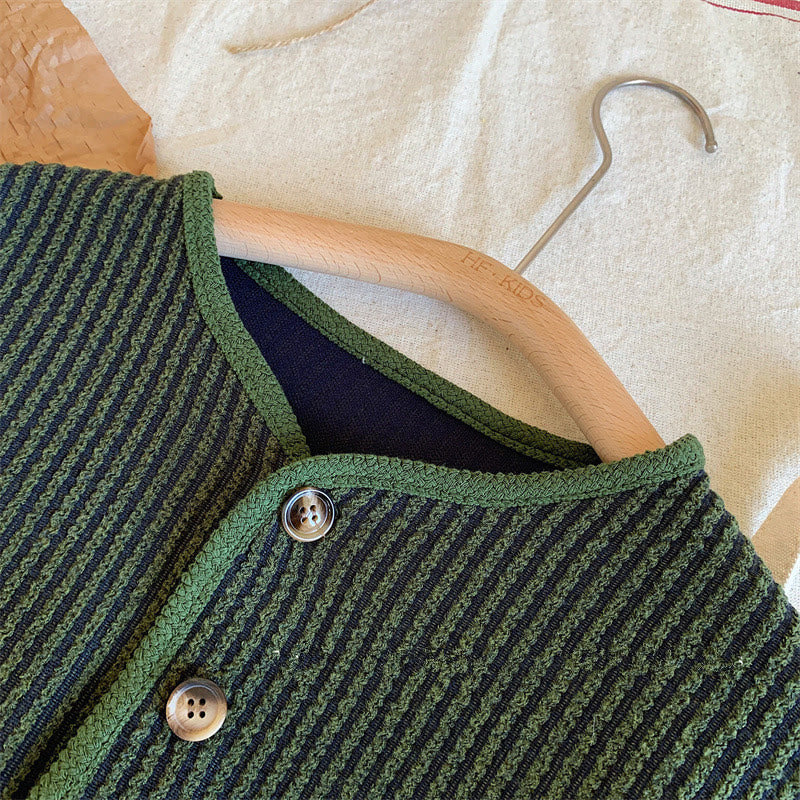 Toddler Pocket Striped Round Neck Cardigan