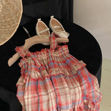 Toddler Girl Plaid Camisole Dress Camisole Top and Short