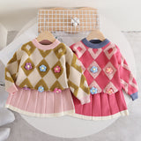 Toddler Girl Flower Diamond Dress 2 Pieces Set