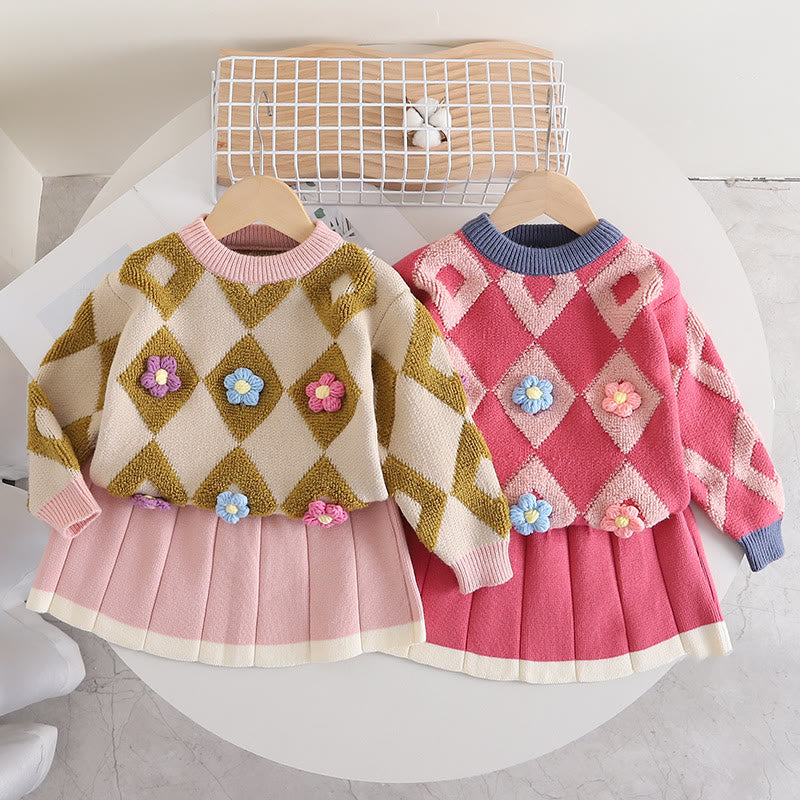Toddler Girl Flower Diamond Dress 2 Pieces Set