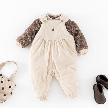 Baby Embroidered Apple Quilted Waffle Overalls