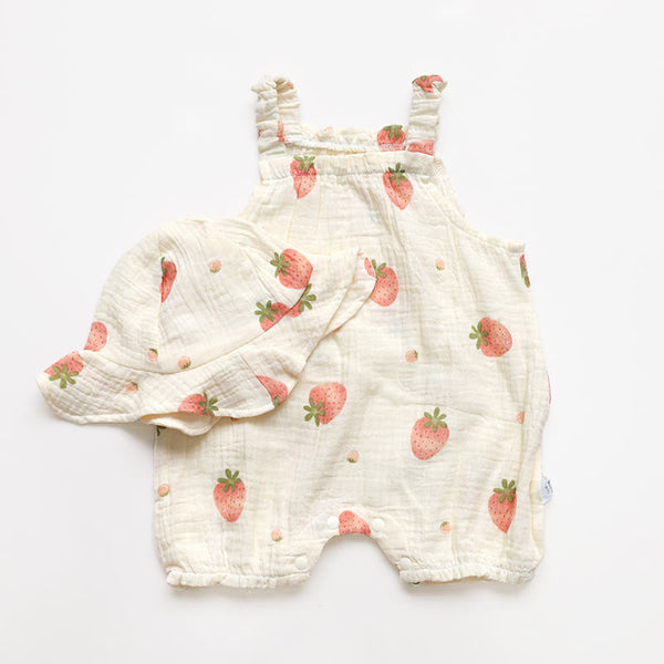 Baby Strawberry Strap Overall with Hat