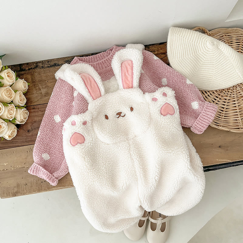 Baby Fleece Bunny White Cute Overalls