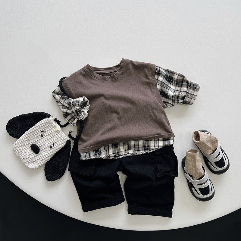 Toddler Plaid Fake 2pcs Sweatshirt
