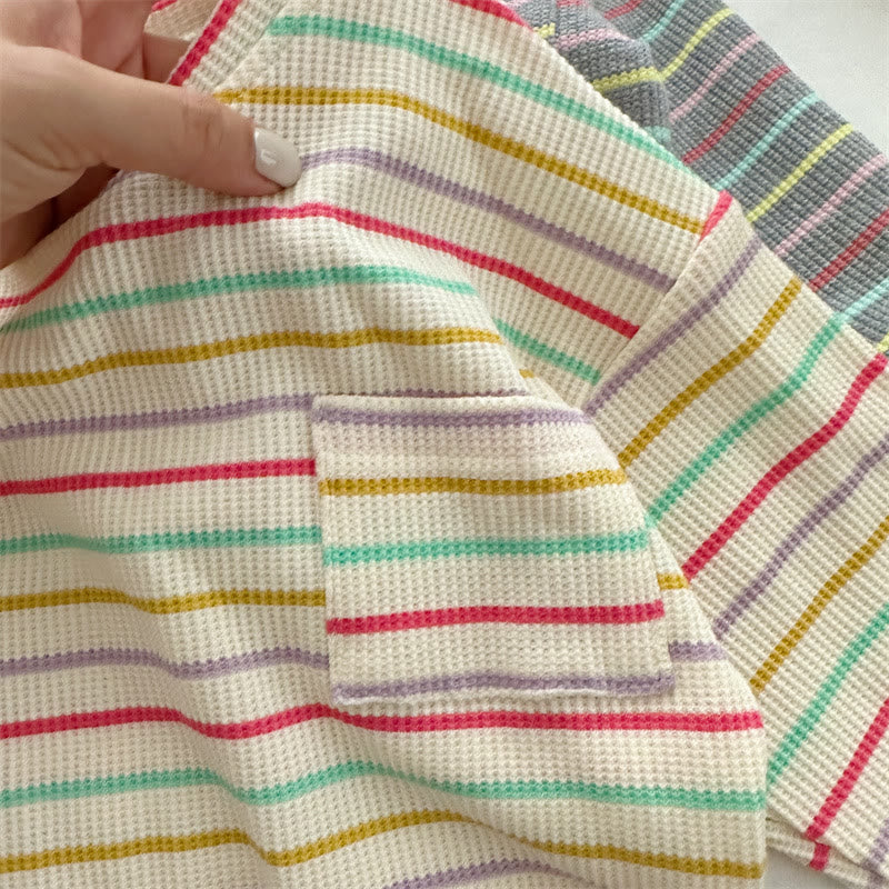 Toddler Colorful Striped Pocket Waffle Sweatshirt