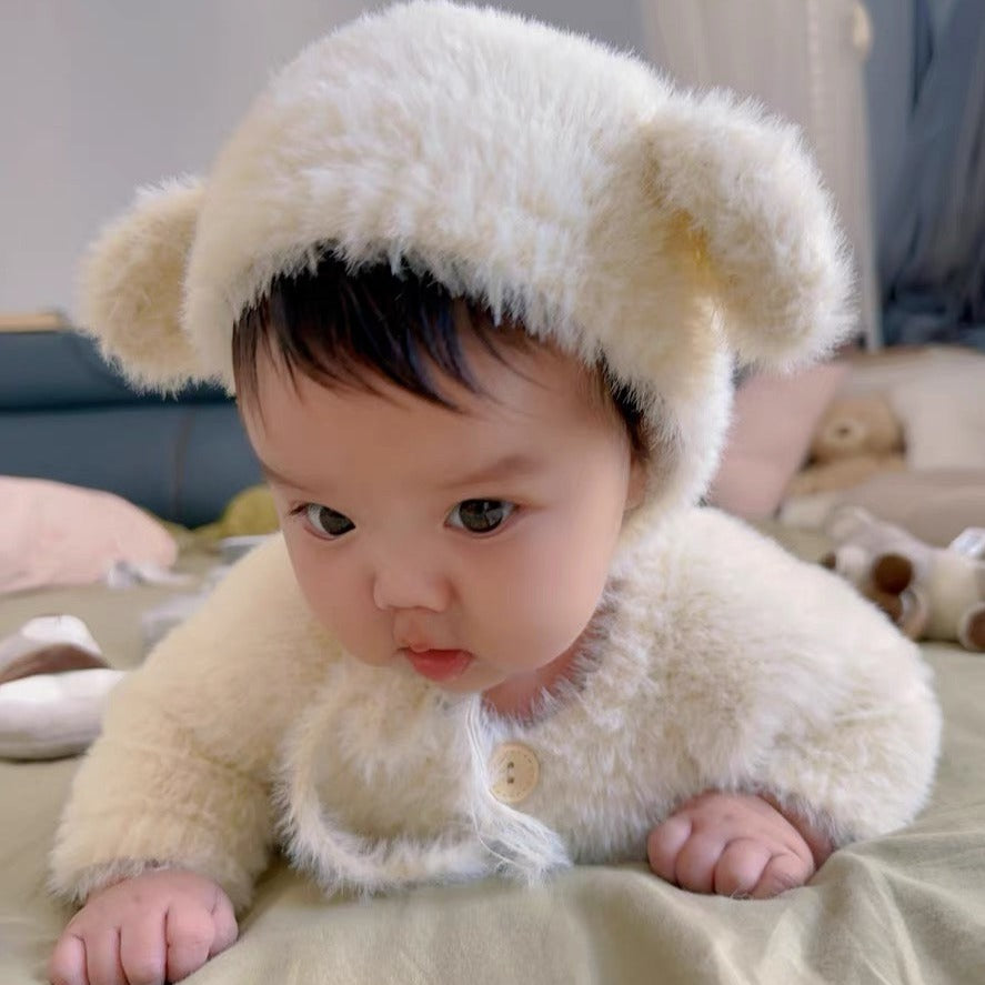 Baby Bear Fuzzy Jumpsuit With Hat