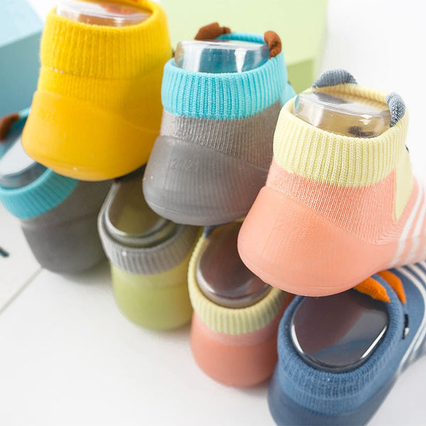 Non-Slip Baby Sock Shoes - Striped Animals