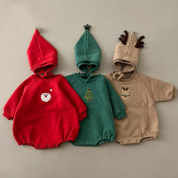 Christmas Baby Santa Claus Sweatshirt Romper With Hat