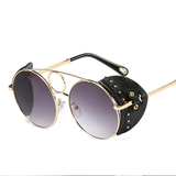Leather Rivet Punk Style Luxury Round Sunglasses