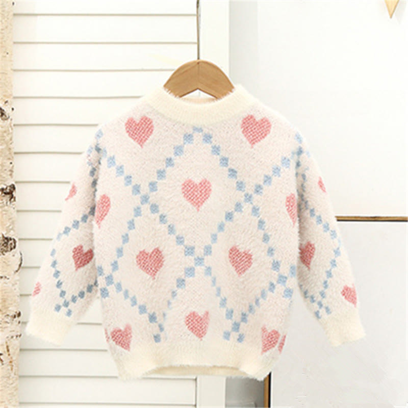Toddler Girl Thermal Fuzzy Heart Diamond Sweater