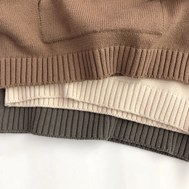 Toddler Solid Color Hooded Knitted PocketSweater