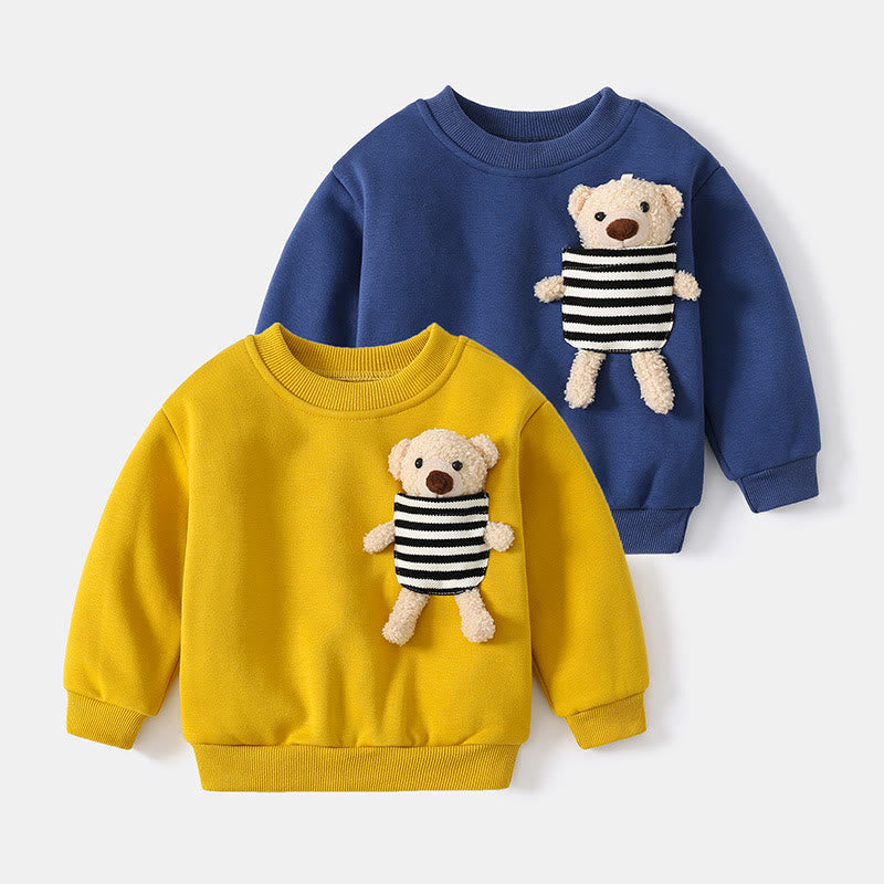 Toddler Striped Bear Round Neck Sweatshirt