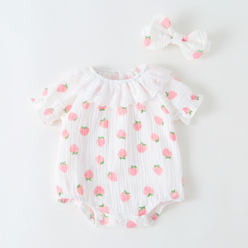 Baby Strawberry Flounce Bodysuit With Headband
